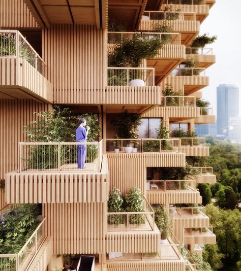 Penda Designs Modular Timber Tower Inspired by Habitat 67 for Toronto,Courtesy of Penda Habitat 67, Modular Architecture, Futurism, Tower Building, Timber Buildings, Apartment Architecture, Green Architecture, Sustainable Architecture, Facade Architecture