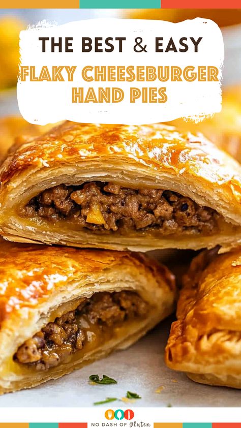 Hamburger Meat Pies, Individual Meat Pies Ground Beef, Hamburger Hand Pies, Ground Beef Pasties, Phyllo Dough Recipes Dinner Ground Beef, Beef Hand Pies Recipes, Cheeseburger Puff Pastry, Easy Hand Pies Savory, Meat Hand Pies Ground Beef