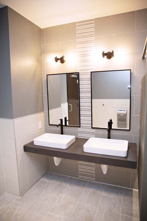 Commercial Bathroom Remodel, Bathroom Design Comercial, Bathroom Commercial Restroom Design, Ada Bathroom Design Commercial, Commercial Bathroom Ideas Modern, Commercial Office Bathroom Design, Modern Public Bathroom, Commerical Bathrooms, Business Bathroom Ideas