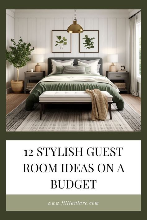 Small Guest Bedroom Ideas Queen Bed, Accent Wall In Guest Bedroom, Guest Room Green Accent, Ikea Primary Bedroom, Modern Traditional Guest Bedroom, Styling A Guest Bedroom, Guest Bedroom In Basement Ideas, Guest Room With Wallpaper, Forest Green Guest Room