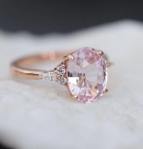 #colorengagementrings Sapphire Engagement Ring Set, Pink Sapphire Ring Engagement, Antique Engagement Ring, Oval Diamond Ring, Pink Sapphire Ring, Sapphire Engagement Ring, Rose Gold Engagement, Wedding Rings Vintage, Engagement Rings Oval