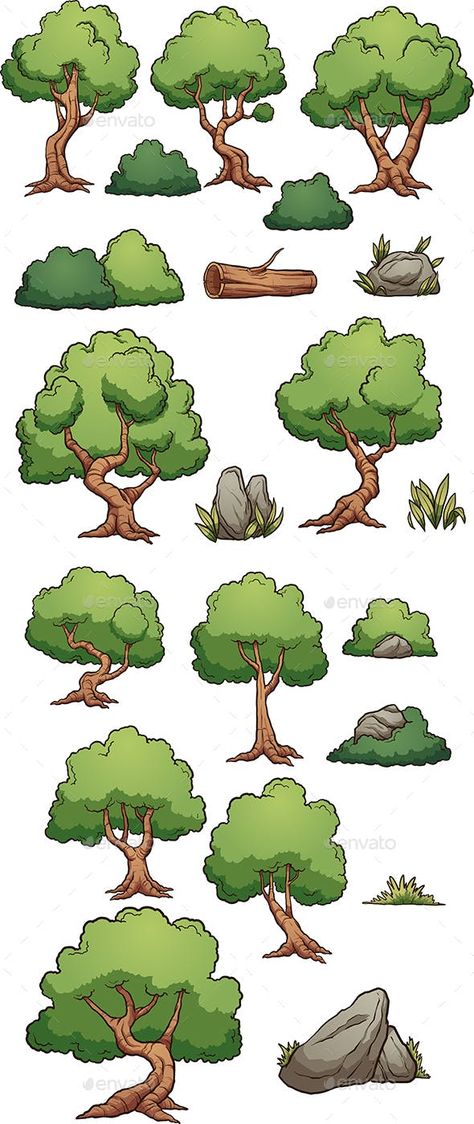 Save The Forest Drawing, Simple Bush Drawing, Cartoon Forest Background Illustrations, Jungle Trees Illustration, Cartoon Forest Drawing, Simple Forest Background Drawing, Simple Tree Sketch, How To Draw Jungle, Jungle Tree Drawing