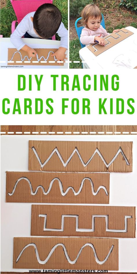 DIY Tracing Cards - Fine Motor Activity for Kids. Help toddlers and preschoolers develop fine motor skills with this easy DIY toy for kids. #finemotor #toddlers #preschoolers Fine Motor Skills Art Activities, Preschool Motor Activities, Fine Motor Activities For Three Year Old, Fine Motor Skills For Two Year Olds, Montessori Tracing Activities, Preschool Activities Age 3, Fms Activities Preschool, Fine Motor Tracing Activities, Language Skills Activities For Preschool