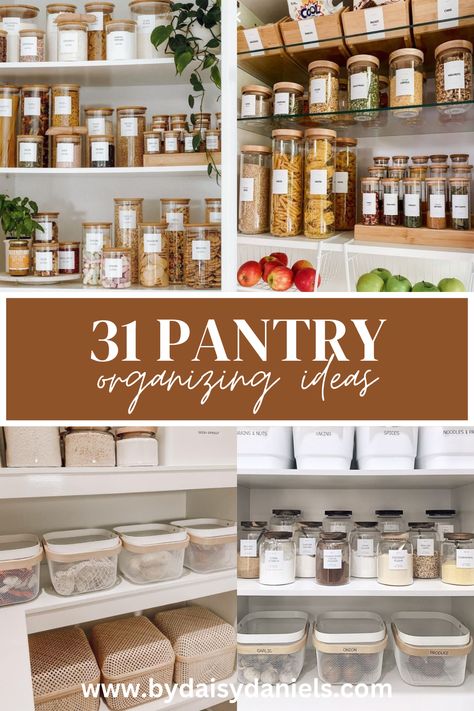 Elevate your pantry organization with 31+ ingenious ideas! From smart storage solutions to space-saving hacks, explore inspiration to transform your pantry into a clutter-free paradise. Pin now to organize your kitchen with ease! Pantry Organizing Containers, Pantry Container Organization, Spice Organization In Pantry, Pantry Chips Organization, Pantry Set Up, Open Pantry Storage Ideas, Kitchen Pantry Drawer Organization, U Shaped Pantry Organization, Container Cabinet Organization