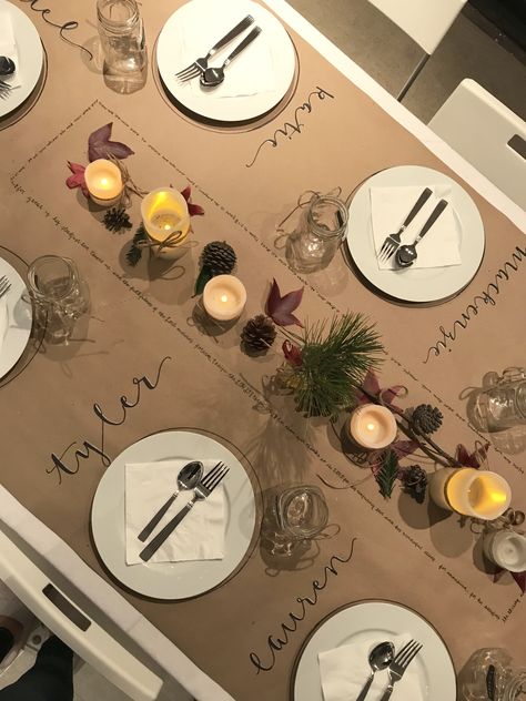 Thanksgiving Burlap Table Settings, Thanksgiving Simple Table Decorations, Thanksgiving Paper Table Runner, Thanksgiving Writing On Table, Brown Paper Runner Thanksgiving, Brown Paper Runner Table, Brown Kraft Paper Table Cloth, Paper Runner Table, Brown Paper Food Table