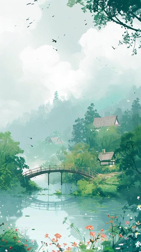 Ghibli Background Landscapes, Ghibli Style Wallpaper, Free Wallpaper For Iphone, Background Lockscreen, Animes Emo, Studio Ghibli Background, Breathtaking Nature, Stunning Nature, Style Wallpaper