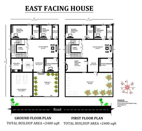 40'X60' East facing 5bhk house plan as per Vastu Shastra. Download Autocad DWG and PDF file. - Cadbull 40x60 East Facing House Plan, East Facing Vastu House Plan, 5bhk House Plan Single Floor, 5 Bhk Duplex House Plan, 40 60 House Plans 3d, 60×40 House Plans East Facing, 5bhk House Design, Vastu House East Facing, 40×50 House Plans East Facing