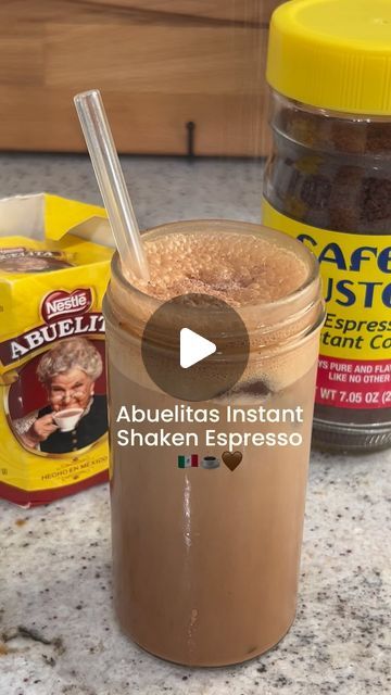 Sandra G | Coffee - Cafe ☕️ on Instagram: "Abuelitas instant shaken espresso ✨ Oh my godness, run and go make this drink! I love a good brown sugar cinnamon skaken espresso, but what if instead Abuelitas chocolate 🇲🇽 Abuelitas is a well loved mexican chocolate bar, commonly used for hot mexican chocolate! You can also use Ibarra’s if you prefer. To make this latte: 1. Add 1/4 of a tablet to 2 ounces of water and microwave for 30 sec - 1 min (depending on your settings, watch it do it doesn’t overspill) 2. Add mixture to cup and froth, you can also just leave it since you are going to shake it 3. Add instant espresso [ 1 tsp per “shot” = 2 tsp for a double shot] 4. Add big ice, this will minimize the melting and diluting of your drink 5. Shake until you see it foam up 6. Add milk of cho Like Water For Chocolate Recipes, Espresso Hot Chocolate, Mexican Iced Coffee, How To Make Drinks From Starbucks, Instant Cafe Bustelo Recipe, Chocolate Abuelita Recipe, Abuelita Coffee Recipe, Bustelo Coffee Recipes, Abuelita Cookies