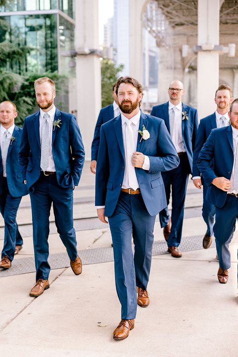 Groomsmen Ties Navy Suit, Men's Blue Suits Wedding, Deep Blue Suits For Men, Blue Suits Wedding Groomsmen, Light Navy Groomsmen Suits, Medium Blue Groomsmen Suits, Coastal Wedding Groomsmen, Groom Attire Blue Suit, Groomens Attire Navy Blue Suits