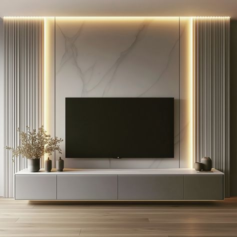 35 TV Wall Design Ideas for a Modern Luxury Living Room - Transform Your Space with Style - placeideal.com Living Room Interior Design Tv Wall, Tv Wall Decor Contemporary, Modern Luxury Small Living Room, 20 Feet Wall Design, Marble Wood Tv Wall, Tv Wall Design With Speakers, Tv Unit Marble Design Modern, 85 Inch Tv Wall Design, Small Living Room Modern Design