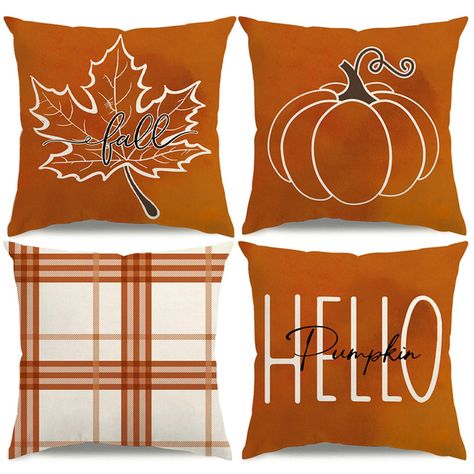 Autumn Pillows, Throw Pillow Combinations, Farmhouse Thanksgiving, Leaf Pumpkin, Fall Pillow, Fall Throw Pillows, Fall Pillow Cover, Lush Decor, Fall Plaid