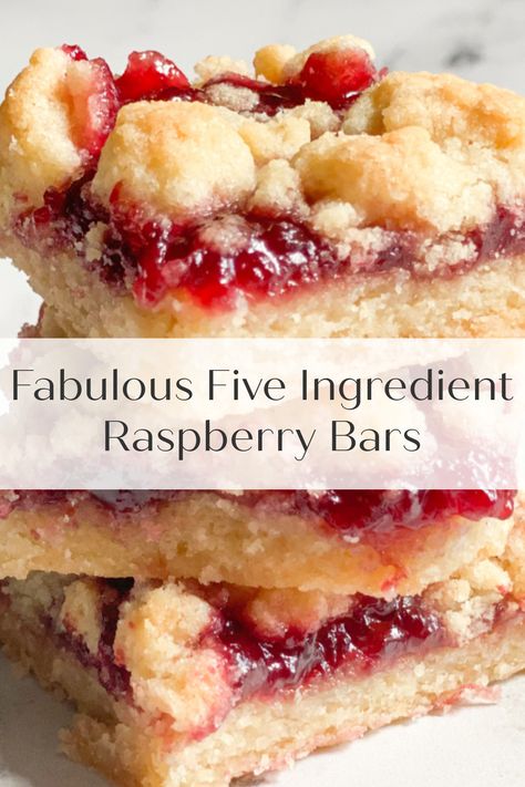 Learn how to make these fabulous raspberry bars with only five ingredients! A buttery shortbread cookie crust layered with sweet raspberry jam and topped with a sweet crumb topping is an easy homemade summer dessert! #barcookies #summerbaking #baking #raspberrybarseasy #raspberrybarsrecipes #raspberrybarsshortbread Shortbread Cookie Crust, Raspberry Bars, Raspberry Desserts, Buttery Shortbread, Raspberry Recipes, Dessert Bar Recipe, Shortbread Cookie, Crumb Topping, Cookie Bar Recipes