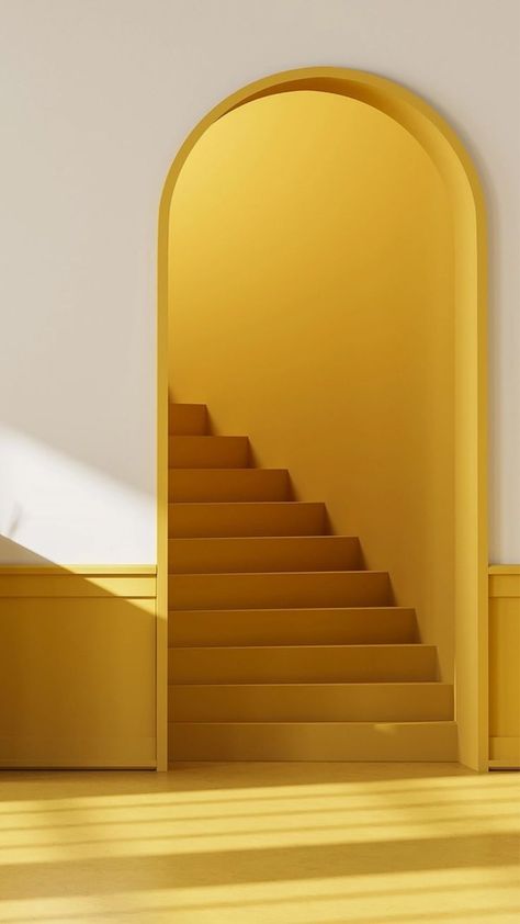 Yellow Painted Stairs Yellow Skirting Boards, Painted Stairwell Walls, Yellow Stairwell, Staircase Wall Painting, Coloured Staircase, Stair Wall Painting Ideas, Staircase Wall Painting Ideas, Coloured Stairs, Colourful Stairs