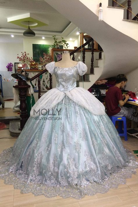 Cinderella Silver Dress, Esmeralda Costume, Cinderella Gown, Aurora Wedding, Cinderella Cosplay, Disney Princess Aurora, Silver Gown, Hoop Skirt, Made Dress