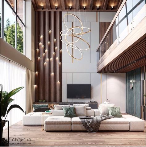 High Ceiling Living Room Modern, Man Home Decor, Double Height Living Room, High Ceiling Living Room, Double Height, Living Room Trends, Living Room Design Decor, Home Design Living Room, Home Room Design