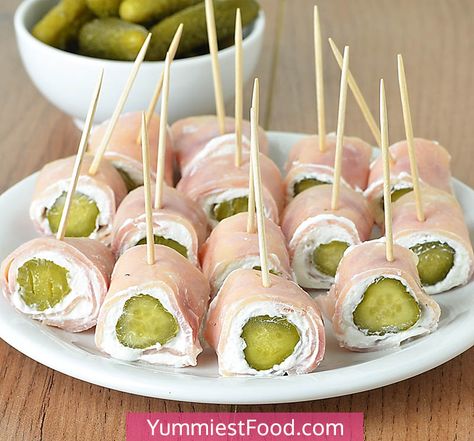 Ham Cheese and Pickle Roll Ups – Recipe from Yummiest Food Cookbook Ham Cream Cheese Olive Roll Up, Turkey Pickle Roll Ups, Pickle Cream Cheese Roll Ups, Cream Cheese Ham Roll Ups, Ham Cream Cheese Roll Ups, Ham And Pickle Roll Ups, Ham Appetizers, Strawberry Nutella French Toast, Pickle Roll Ups