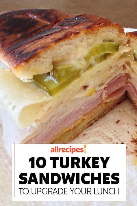 Looking for the best sandwich recipes? Try making these quick and easy turkey sandwiches! From a Cuban sandwich to a club sandwich, these turkey sandwich recipes are perfect for a school lunch or work lunch. They're also a great way to use Thanksgiving leftovers! Turkey Sandwhich Ideas, Club Panini Sandwiches, Turkey O'toole Sandwich, Shaved Turkey Sandwich, Turkey Sandwich Toppings, Turkey And Cheese Sandwich Recipes, Turkey And Pepperoni Sandwich, Turkey Chutney Sandwich, Ham And Turkey Panini Recipes