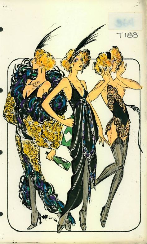 20s Art Style, 1920s Burlesque Aesthetic, 1920s Showgirl Costumes, 1920s European Fashion, Costume Designs Drawings, Vintage Clothes Illustration, Flapper Character Design, 1920 Fashion Illustration, 1920s Art Style