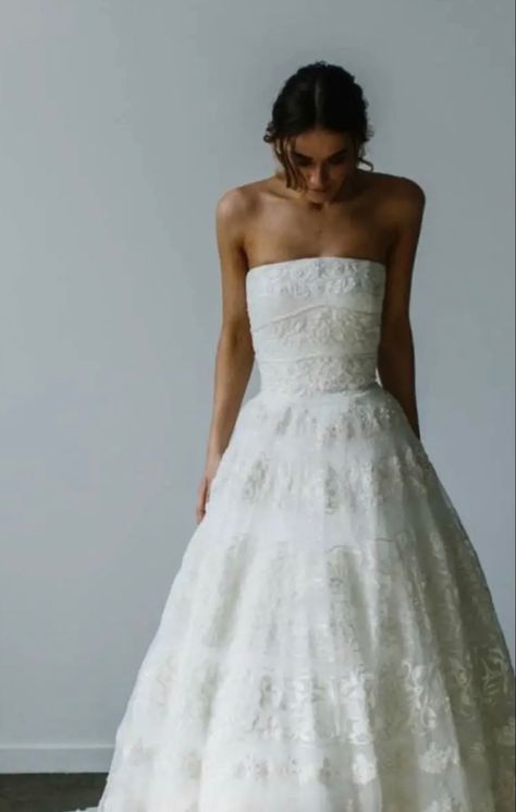 Beautiful Wedding Dresses Aesthetic, Modified A Line Dress, True Society Bridal, Wedding Gowns 2024, Tube Top Wedding Dress, Wedding Dress Embellished, Wedding Dress High Neck, Classy Wedding Dress, White Champagne