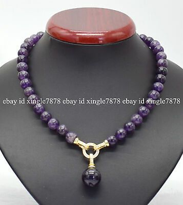 Genuine 10mm Natural Amethyst Round Gemstone Beads Pendant Necklace 20 Most Beautiful Necklace, Amethyst Beads Necklace Indian, Rose Quartz Beaded Necklace, Gemstone Necklace Diy, Handmade Locket, Jewellery Beads, Sell Jewelry, Stone Bead Jewelry, Necklace Amethyst