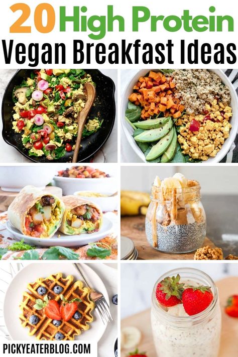 Vegan Breakfast With Protein, Protein Rich Vegan Breakfast, Protein Packed Vegan Breakfast, Vegan Breakfast Recipes High Protein, Healthy Vegetarian Breakfast Meal Prep, Vegan Veggie Breakfast, Vegetarian Protein Breakfast Ideas, Plant Protein Breakfast, High Protein Pescatarian Breakfast