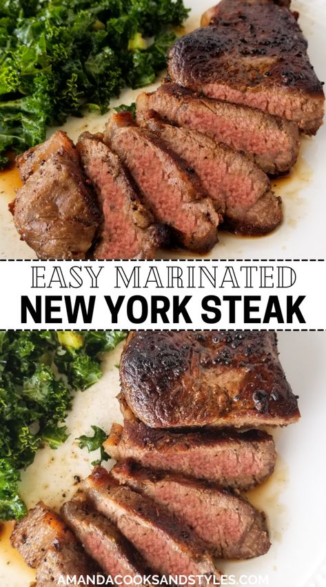 Strip Steak Recipe Oven, New York Steak Recipes, Boneless Strip Steak Recipe, New York Steak Recipe, Ny Strip Steak Recipes, Marinated Steak Recipes, Ny Steak, New York Strip Steak, Strip Steak Recipe