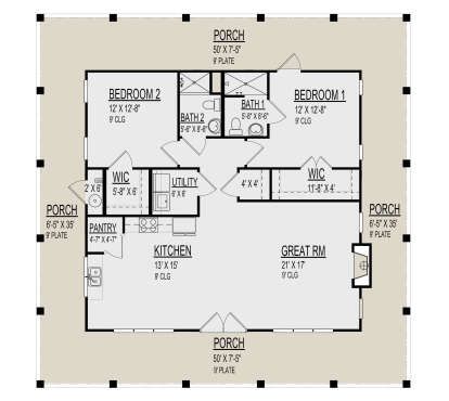 Country Plan: 1,303 Square Feet, 2 Bedrooms, 2 Bathrooms - 9300-00035 2 Bedroom One Bath Floor Plans, Small Guest House Plans 2 Bedroom, Open Floor Plan Small House Layout, 30x30 Floor Plans 2 Bedroom, 2 Bedroom 1.5 Bath Open Floor Plan, 1 Story 2 Bedroom 2 Bath House Plans, 2bedroom House Plans Open Floor Layout, 32x32 House Plans 2 Bedroom, 36x36 House Plans