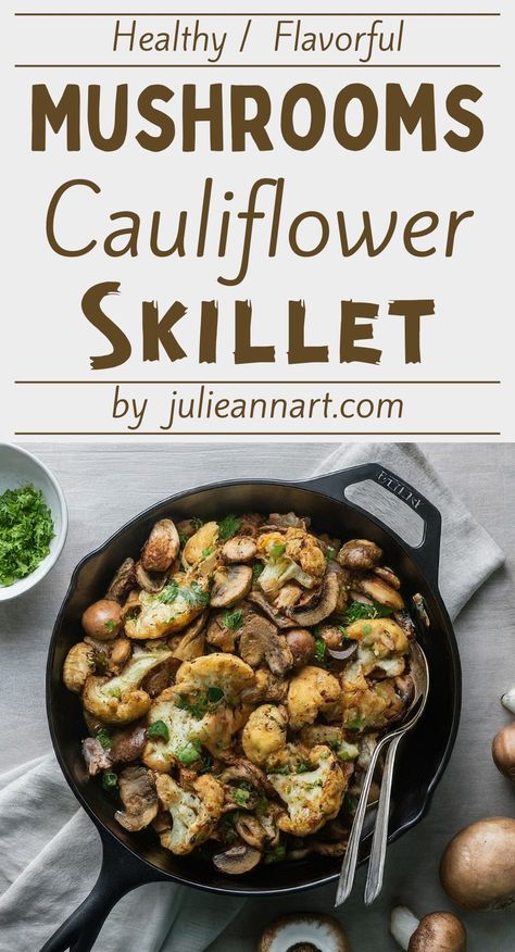 Garlic Mushrooms Cauliflower Skillet Garlic Mushrooms Cauliflower Skillet, Cauliflower Skillet, Cabbage Recipes Southern, Low Cholesterol Recipes, Healthy Beef, Steak And Mushrooms, Cheesy Cauliflower, Jamie Oliver Recipes, Vegan Cauliflower