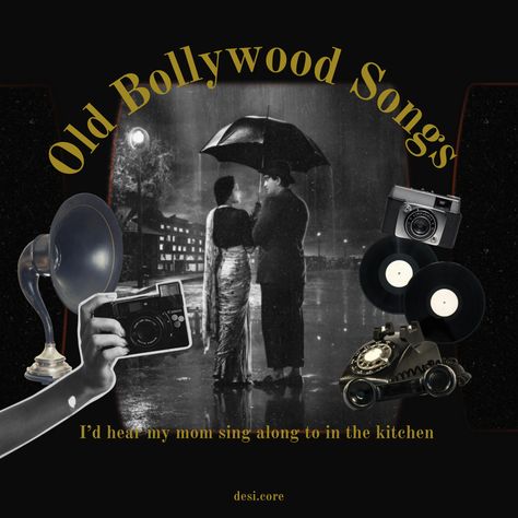 Playlist Cover | Old Bollywood Songs Playlist Cover For Old Songs, Bollywood Nostalgia Aesthetic, Spotify Playlist Covers Hindi Songs, Bollywood Album Cover, Old Song Playlist Cover, Playlist Covers For Old Songs, Spotify Playlist Cover Desi, Old Songs Playlist Cover, Indian Playlist Cover