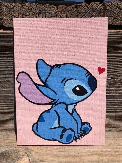 Stitch Simple Drawing, Stitch Disney Canvas Painting, Cute Drawings For Canvas, How To Paint Stitch, Stitch Easy Painting, Stitch Paintings Easy, Stitch Paintings On Canvas, Cute Stitch Painting, Cute And Easy Canvas Paintings