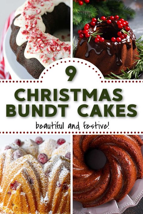 Get ready for Christmas baking! These Christmas bundt cakes have all your favorite holiday flavors, from rum to gingerbread to peppermint. Perfect for gifting, sharing, or eating! Easy Xmas Cake Recipe, Peppermint Bundt Cake Recipe, Cake For Holidays, Holiday Bunt Cakes, Easy Christmas Bundt Cake Recipes, Christmas Mini Bundt Cakes Holidays, Christmas Desserts Bundt Cakes, Xmas Bundt Cake Recipes, Christmas Bunt Cakes Holiday Desserts