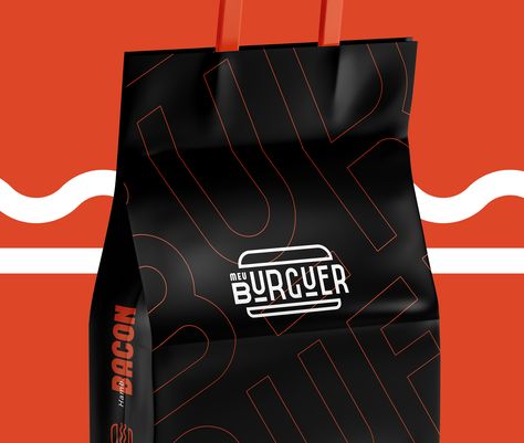 Restaurant Bags Design, Burger Packaging Ideas, Burger Identity, Burger Branding Design, Restaurant Packaging, Orange Packaging, Burger Branding, Burger Packaging, Burger Logo