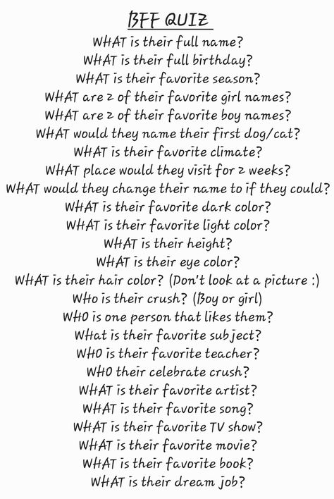 Best Friend Tests Questions, Quiz Your Friends Questions, See If Your Friends Know You, Do You Know Your Bestie, Things Your Bestie Should Know About You, Questions Your Best Friend Should Know, Things You Should Know About Your Bff, Question To Ask Your Best Friend About Yourself, Who's Most Likely To Bff