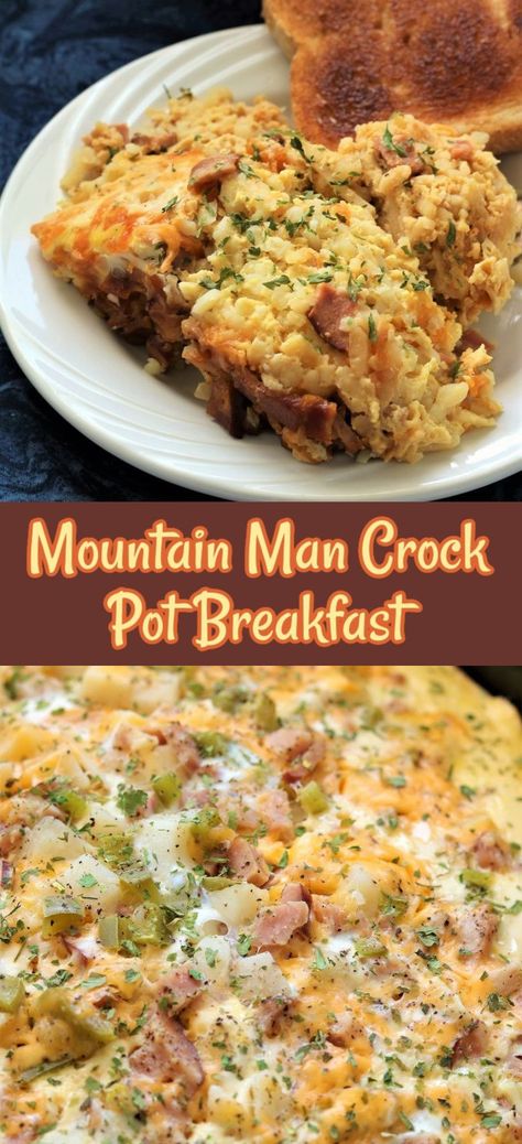 Crock Pot Breakfast Burrito, Breakfast Crockpot Recipes Bacon, Hungry Man Breakfast, Crockpot Breakfast Tacos, Crock Pot Quiche, Breakfast Bake Crockpot, Man Breakfast Ideas, Low Carb Breakfast Crockpot Recipes, Crock Pot Breakfast Burrito Filling