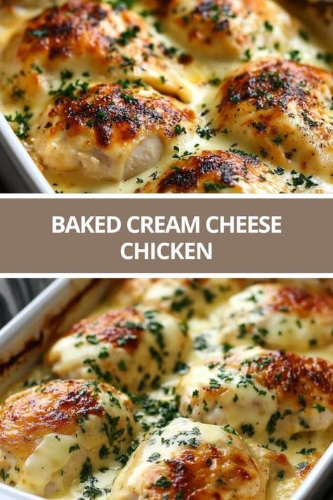 Baked Cream Cheese Chicken Chicken Cheese Baked, Keto Chicken With Cream Cheese, Oven Baked Recipes Healthy, All In One Chicken Dinner, Dinner Cream Cheese Recipes, Baked Chicken With Cream Cheese Recipes, Cream Cheese Chicken And Noodles, Cream Cheese Meals Dinners, Dinner Using Cream Cheese