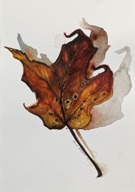 Fall Tree Watercolor Painting, Leaf Watercolor Painting, Leaf Watercolor, Tree Watercolor Painting, Real Leaf, Thanksgiving Art, Master Of Fine Arts, Real Leaves, Fall Watercolor