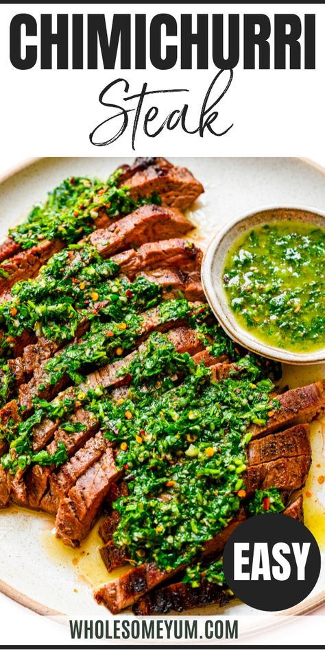 Chimichurri Steak Steak Recipes With Chimichurri, Chimichurri Skirt Steak, Chimmi Churri Sauce Steak, Chimichurri Meal Ideas, Tres Major Steak Recipes, Boneless Shoulder Steak Recipes, Top Loin Steak Recipes, Chimichurri Steak Sides, Tri Tip Chimichurri