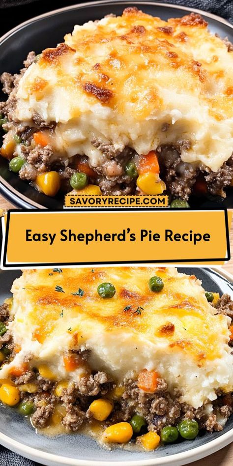 Craving a warm and satisfying meal? This Easy Shepherd’s Pie Recipe packs flavorful ground beef and creamy mashed potatoes into one delicious dish! It's a perfect choice for busy weeknights. Don’t forget to save this recipe for quick access when hunger strikes! Shepherds Pie Recipe No Tomato Paste, Mexican Shepherds Pie Recipe, Pork Shepherds Pie Recipe, Make Ahead Shepherds Pie Recipe, Sheppard’s Pie Easy, Deconstructed Shepherd's Pie, Shepard’s Pie Recipe, Shepherd's Pie Easy, Easy Shepard’s Pie