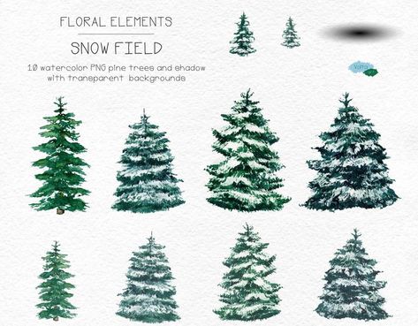 Christmas Tree In Snow, Pine Trees Christmas, Winter Pine Trees, Pine Tree Painting, Pine Tree Art, Christmas Tree With Snow, Watercolor Winter, Snow Covered Trees, Tree Clipart