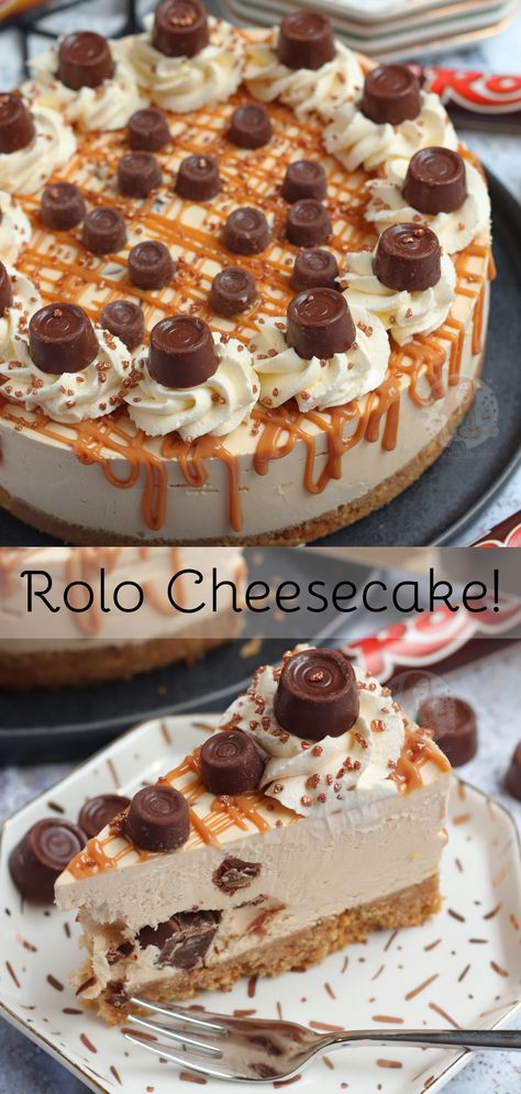 Rolo Pie Recipe, Rolo Pie, Cheesecakes Ideas, Cheesecake Recipes Birthday, Cheesecake Base, No Bake Cheesecake Ideas, Cheesecake Ideas No Bake, Cheesecakes Recipes Easy, Baked Cheese Cake