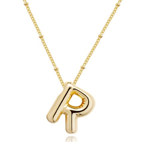 PRICES MAY VARY. 💖 Gold Necklace 💖 This letter r necklace features your choice of initials on a delicate pendant, the bubble letter pendant is very delicate and 3d, and with the gold bead-adorned chain is extra eye-catching, this unique and stylish 3d balloon jewelry is designed to make your special moments unforgettable. 💖Adjustable Size💖: The bubble letter initial necklace length is 16.5"+2" with extension, You can freely adjust the size so as to suit yourself, no worry about size problems Letter R Necklace, Balloon Jewelry, R Necklace, 3d Balloon, Bubble Letter Necklace, Gold Letter Balloons, Letter Necklace Gold, Thirteenth Birthday, Xmas Shopping