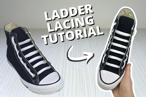 Ladder Lace Shoes Tutorial, Ladder Shoe Lacing, How To Ladder Lace Shoes, Lattice Lacing Shoes, How To Tie Converse, Lace Your Shoes, Lace Converse Shoes, Lace Converse, Lightning Shoes