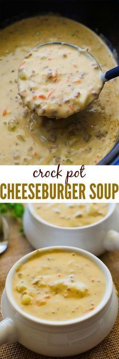 This cheesy and creamy soup is filled with ground beef, potatoes and carrots! It is SO good! Beef Potatoes, Cheeseburger Soup, Crock Pot Recipes, Salad Pasta, Cheese Burger, Crock Pot Soup, Crock Pot Slow Cooker, Creamy Soup, Slow Cooker Soup