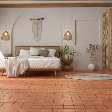 Red Tile Floor, Spanish Floor Tile, Tile Bedroom, Terracotta Tile, Terracotta Floor, Floor Tile Design, Tile Trends, Terracotta Tiles, Interior Floor