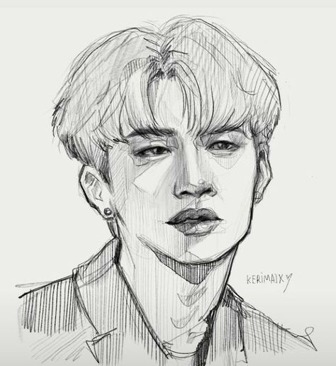 Art Inspiration Drawing Sketches Easy, Straykids Sketch Pencil, Seungmin Sketch Pencil, Bangchan Drawing Reference, Bangchan Painting, Straykids Drawing Pencil, How To Draw Bangchan, Bangchan Drawing Easy, How To Draw Hyunjin Step By Step