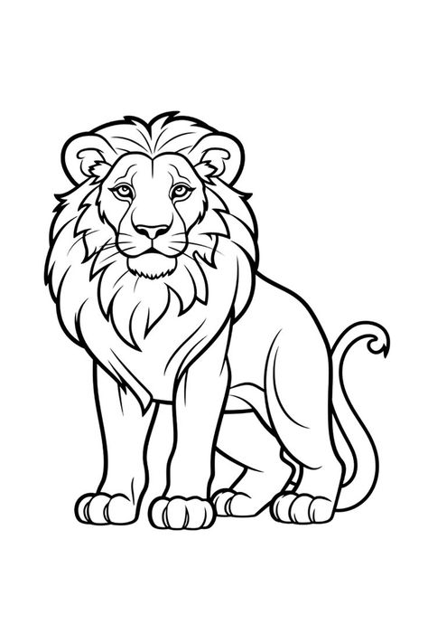 Lion Clip Art Black And White, Lion Coloring Pages Free Printable, Lion Template Free Printable, Wild Animals Drawing Sketch, Lion Drawing Pencil, Lion Drawing Sketches, Lion Easy Drawing, How To Draw A Lion, Lion Drawing For Kids