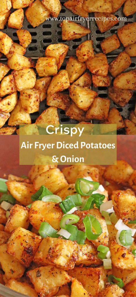 Crispy Air Fryer Diced Potatoes Dices Potatoes In Air Fryer, Ninja Air Fryer Potatoes, Quick Meals With Potatoes, Air Fryer Crispy Potatoes Cubes, Diced Air Fryer Potatoes, Air Fry Diced Potatoes, Airfryer Diced Potatoes, Airfried Crispy Potatoes, Chopped Potatoes In Air Fryer