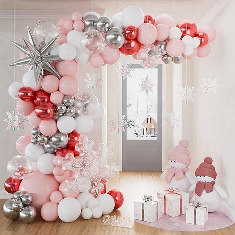 Amazon.com: Pink Snowflake Balloon Garland Arch Kit 149Pcs Pink and Silver Balloon with Snowflake Foil Balloon, Laser Snowflake Pendant for Girl Christmas Birthday Baby Shower Winter Party Decorations : Home & Kitchen Winter Wonderland Baby Shower Pink, January Baby Girl Shower Ideas, Pink Christmas Baby Shower Decorations, December Baby Shower Themes Girl, Christmas Baby Girl Shower Ideas, Christmas Girl Baby Shower Ideas, Girl Christmas Baby Shower Ideas, Pink Wonderland Baby Shower Ideas, Pink Christmas Birthday Party