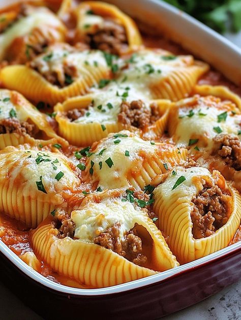 Italian Stuffed Pasta Shells, Stuffed Shells Thanksgiving, Easy Night Dinners, Ground Beef Stuffed Shells Recipe, Stuffed Shells Philly Cheesesteak, Cozy Dinners Comfort Foods, Stuffed Shells With Sausage And Ricotta, Mexican Stuffed Shells With Beef, Ground Beef Stuffed Shells Ricotta