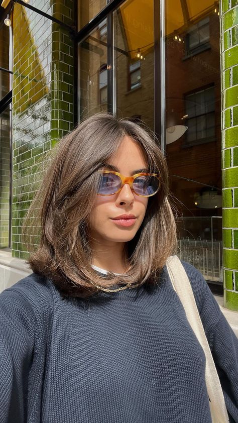 Entering my 90s bob era 🤍 #hairtransformation #haircut #90shaircut #bobhaircut #hairinspo #pinteresthair | Instagram Straight Bob Haircut Thick Hair, Hairstyle Bob Medium, 90s Style Bob Hair, Brunette 90s Haircut, Rachel Green Inspired Haircut, New Haircut Aesthetic, Layered Bob Short Hair, Short Thick Hair Layers, Latina Lob Haircut